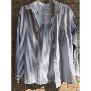 Rails Striped Button Down Shirt Womens Large Blue White Relaxed Fit Casual‎ Top